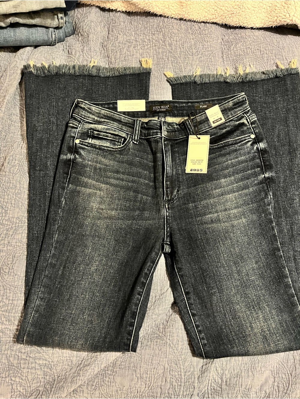 Judy Blue Dark Wash Washed Fringe-Hem Flare Jeans